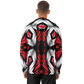 Men's Abstract Red, White & Black Pattern All-Over Print Long Sleeve Hooded Performance Shirt