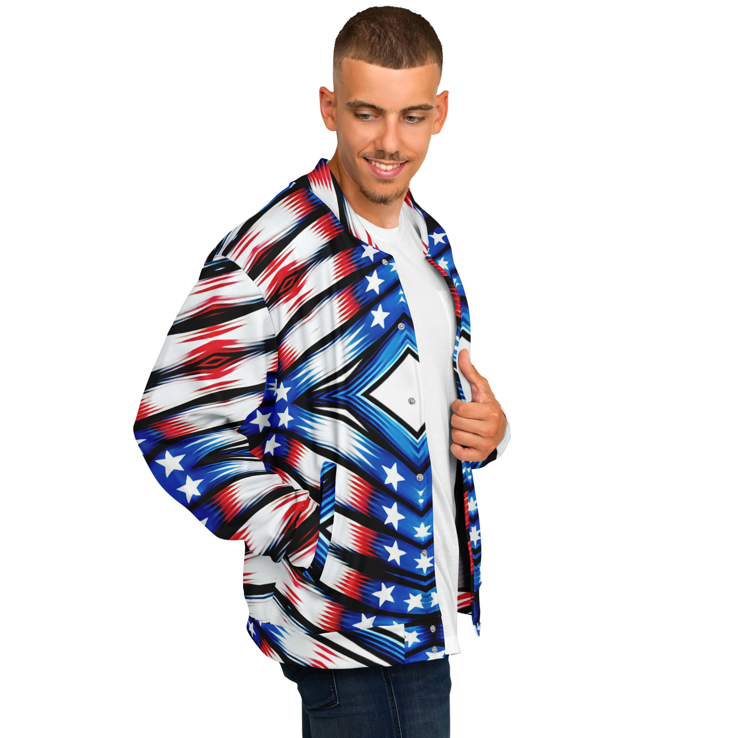 Men's American Flag Pattern All-Over Print Baseball Jacket