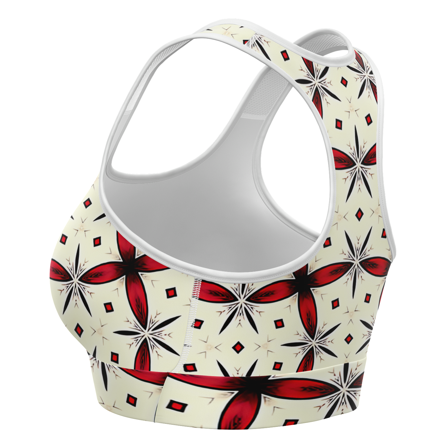 Women's Red & Black Geometric Pattern Sports Bra