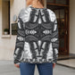 Women's Classic Black & White Geometric Pattern All Over Print Crew Neck Sweater.