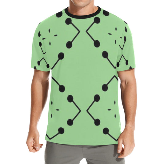 Men's Bold Green Geometric Black Dot-Node Pattern All-Over Print  Crew Neck T-Shirt