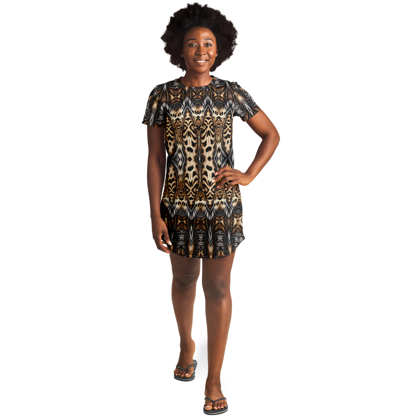 Women's Leopard Trendy Geometric Pattern All-Over Print T-Shirt Dress