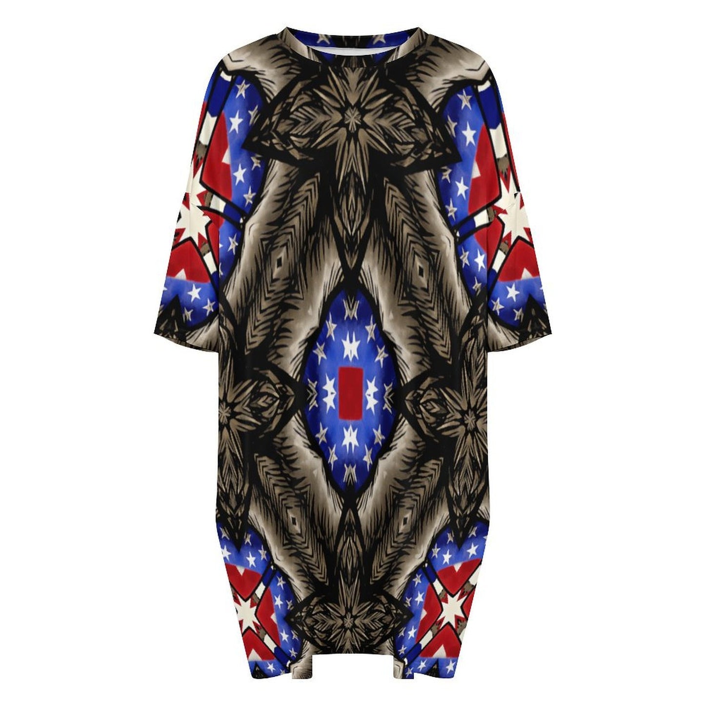 Women's Patriotic Kaleidoscope Kaleidoscope Pattern All-Over Print Oversized T- Shirt Loungewear