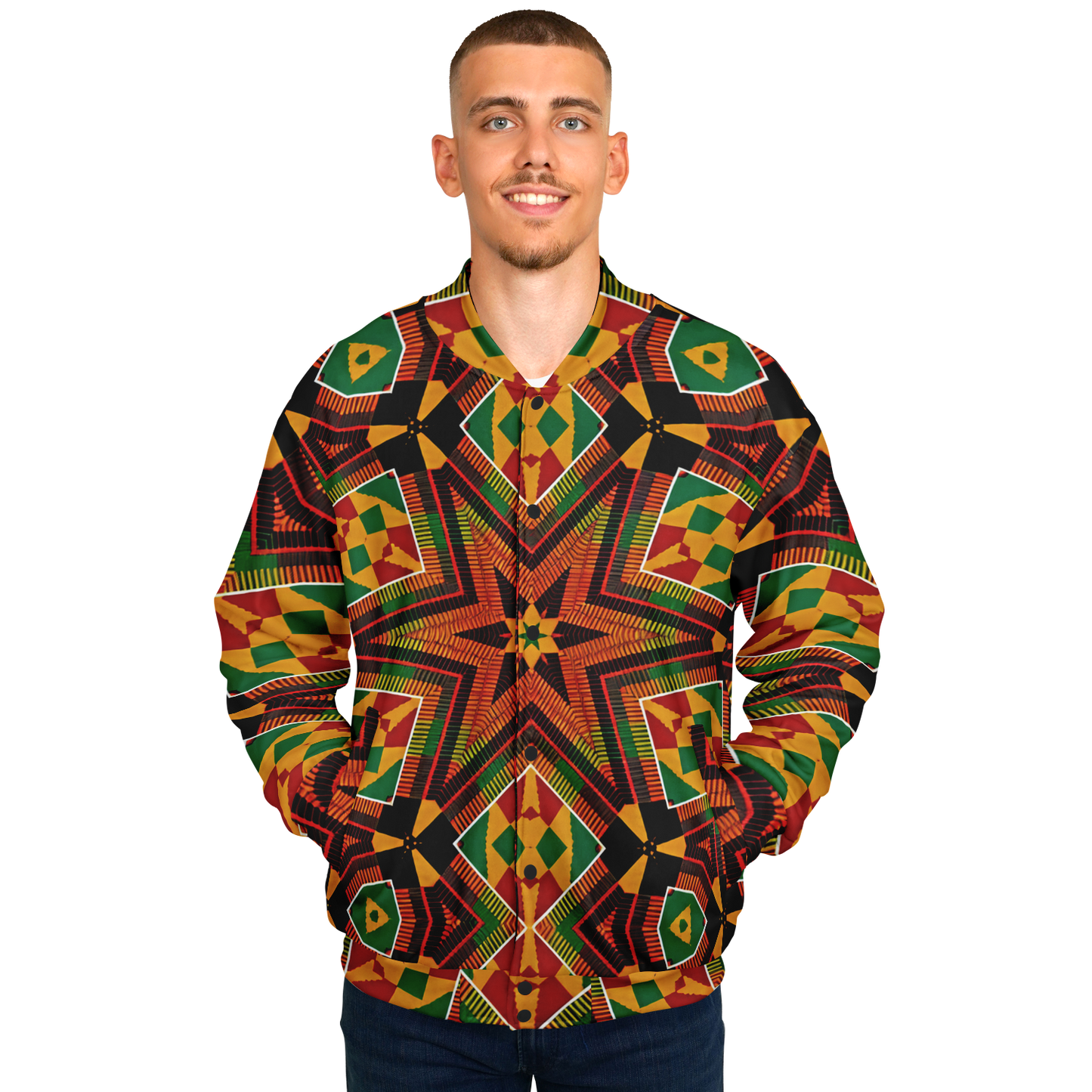 Men's African Kente Geometric Star Pattern All-Over Print Baseball Jacket