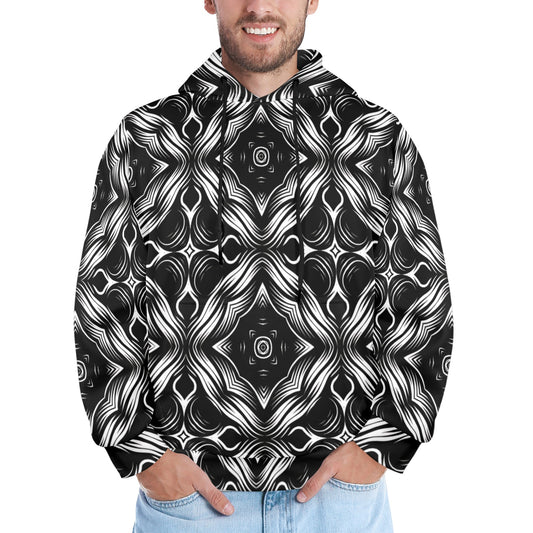 Men's Black & White Geometric Pattern All-Over Print Men's All Over Print Hoodie