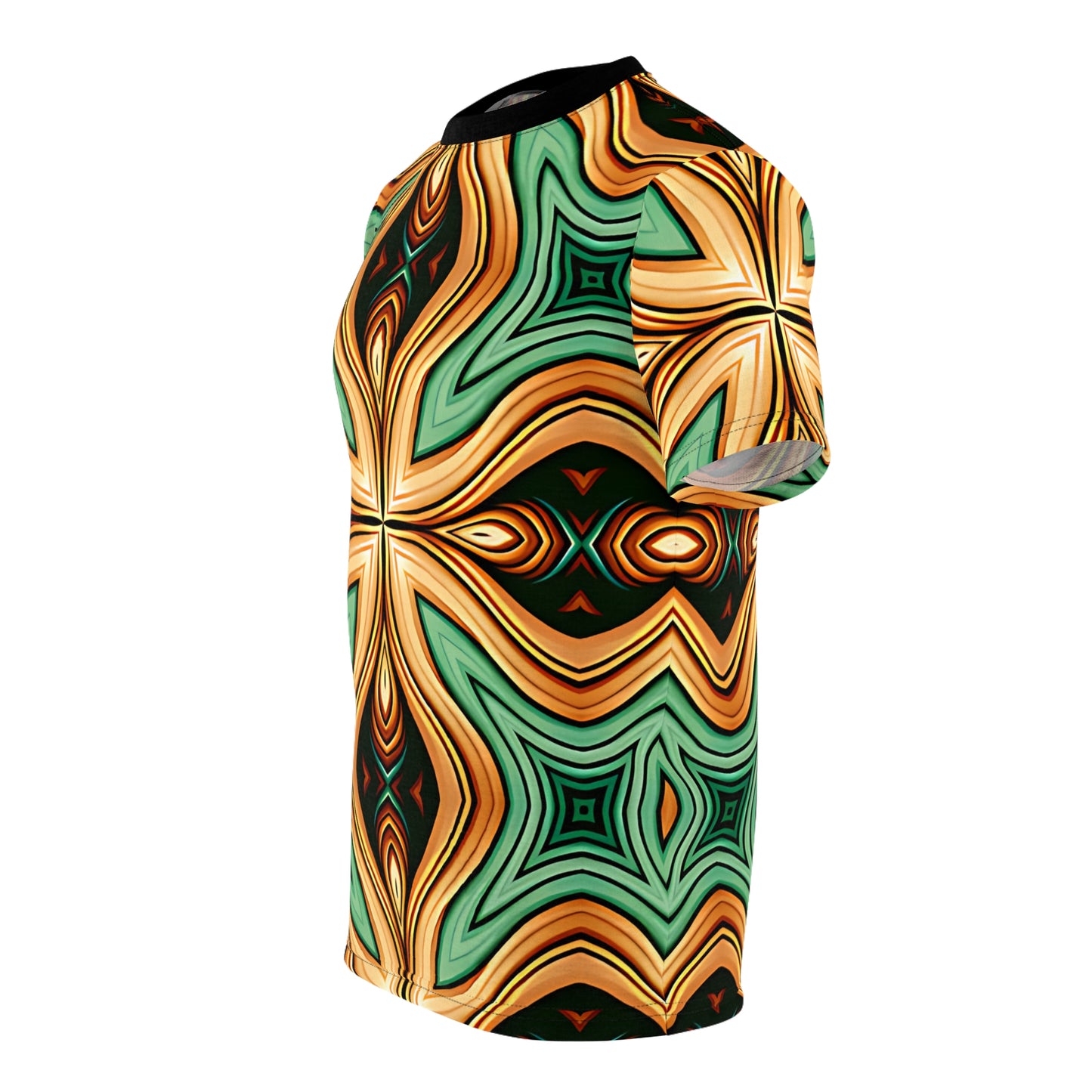 Women's Green & Gold Psychedelic Floral Pattern All-Over Print Tee