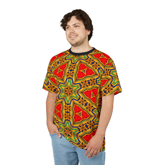 Men's Vibrant Red & Gold Star All-Over Print Festival Tee