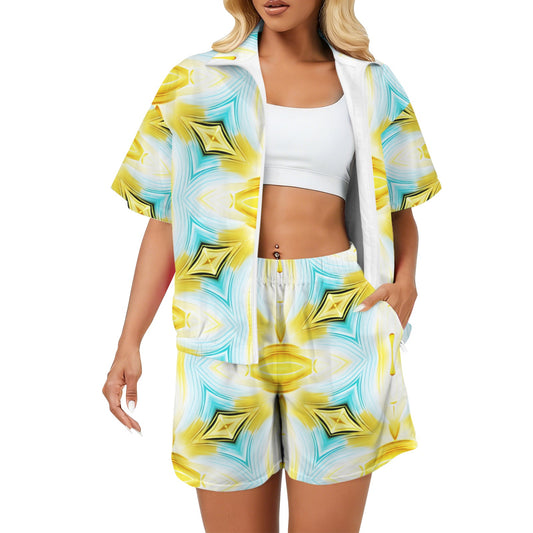 Women's Vibrant Kaleidoscope Geo Pattern All-Over Print Windbreaker Short Set