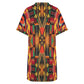 Women's Bold Colorful Aztec Pattern  All-Over Print Casual V-Neck Dress with Rolled Cuffs