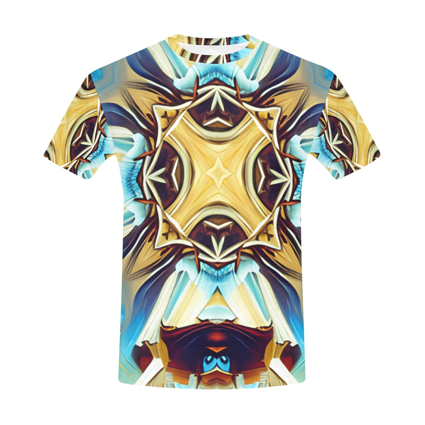 Men's Abstract Teal & Gold Pattern All Over Print  Crew Neck T-Shirt
