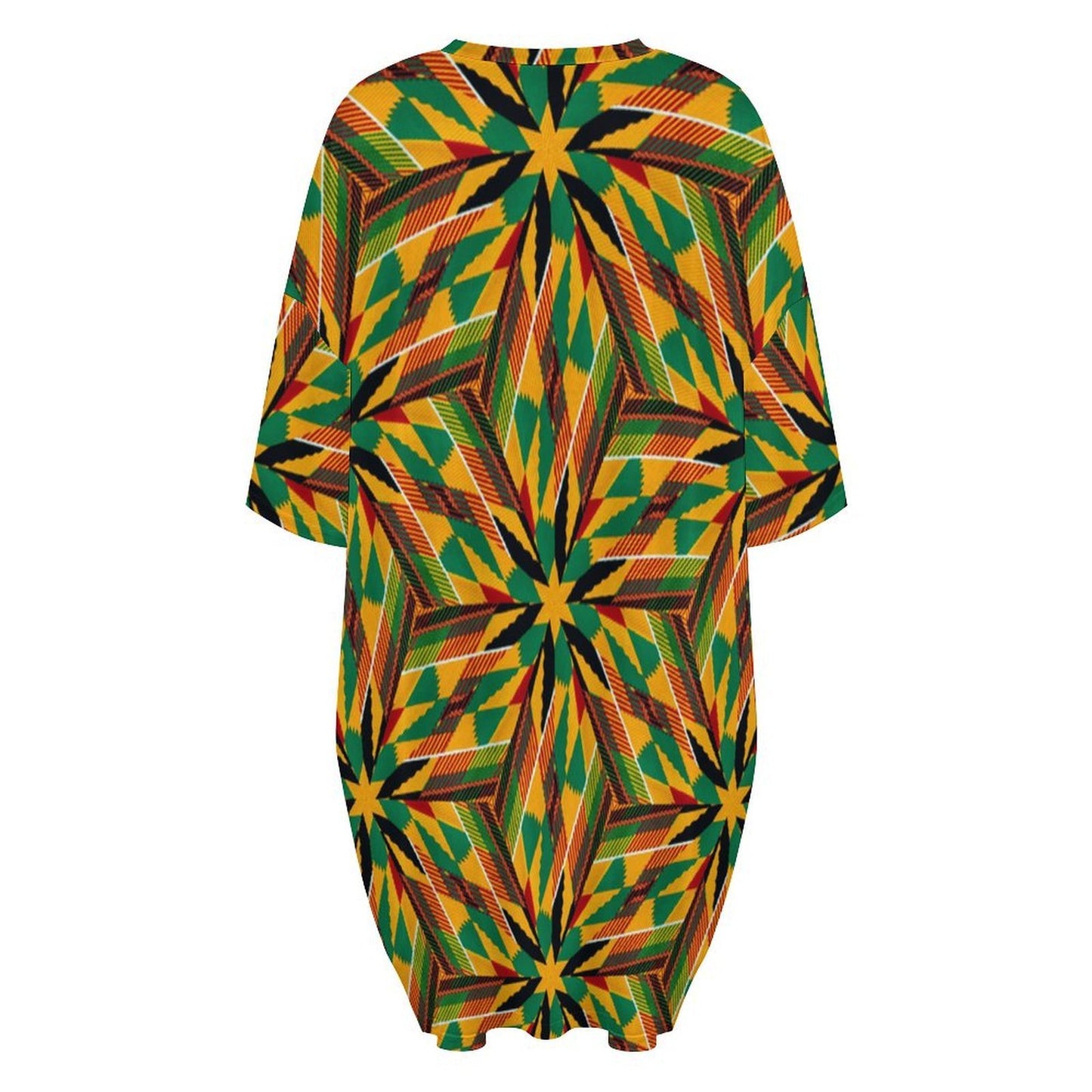 Women's Vibrant African Kente-Inspired Pattern All-Over Print Oversized T- Shirt Loungewear