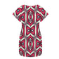 Women's Red Geometric Kaleidoscope Pattern All Over Print Round Neck Pocket Casual Dress