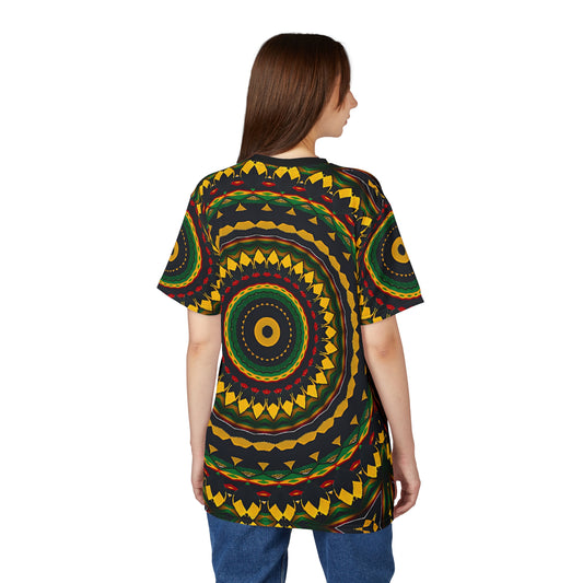 Women's Yellow Green Red Circular Pattern All-Over Print Tee