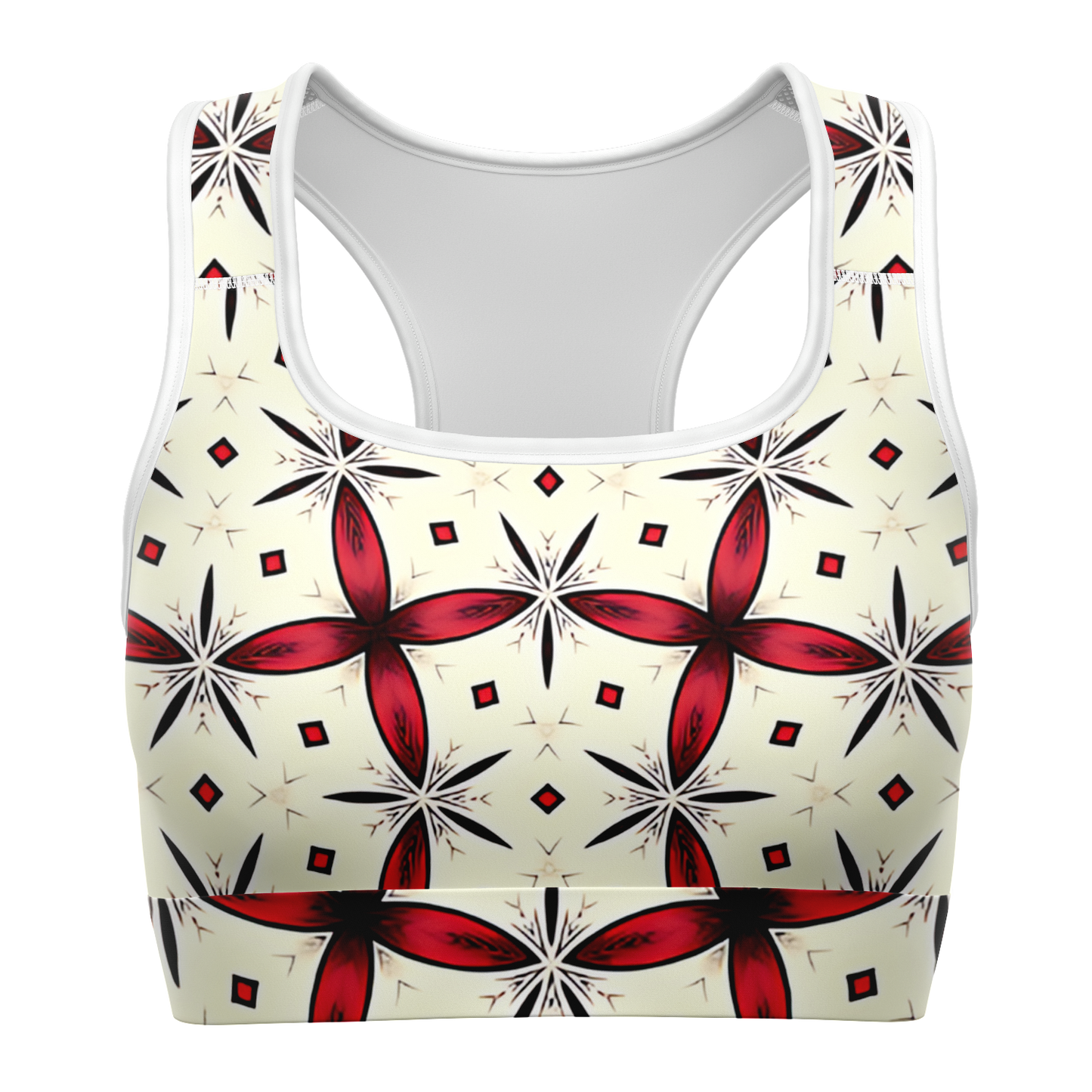 Women's Red & Black Geometric Pattern Sports Bra