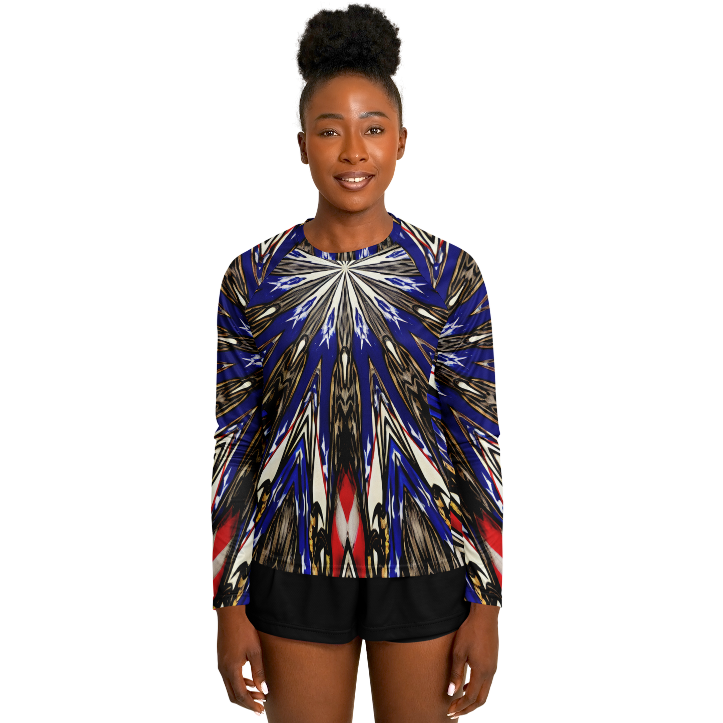 Women's Starburst Patriotic Colors Pattern All-Over-Print Long Sleeve Performance Shirt