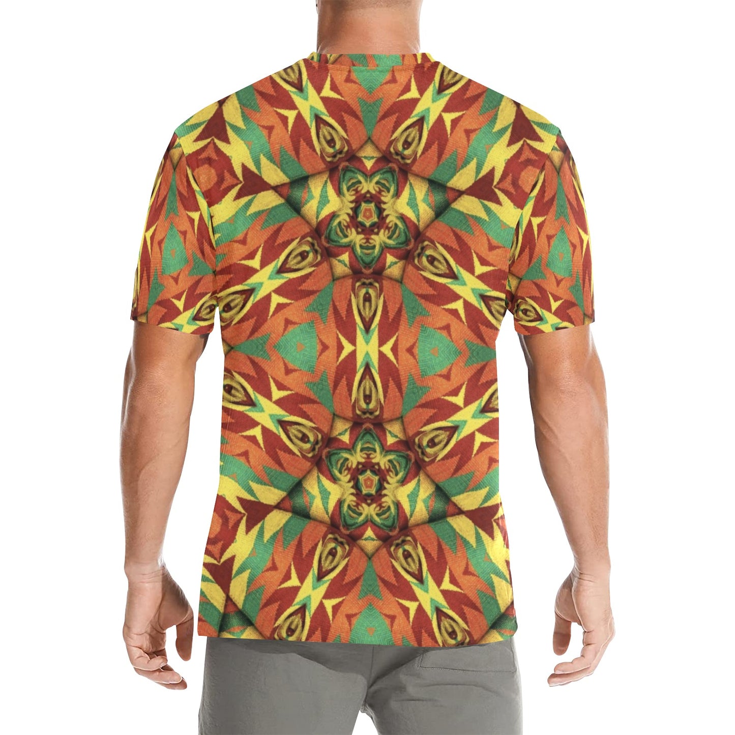 Men's Bold Tribal Kaleidoscope Pattern All Over Print All Over Print Crew Neck T-Shirt