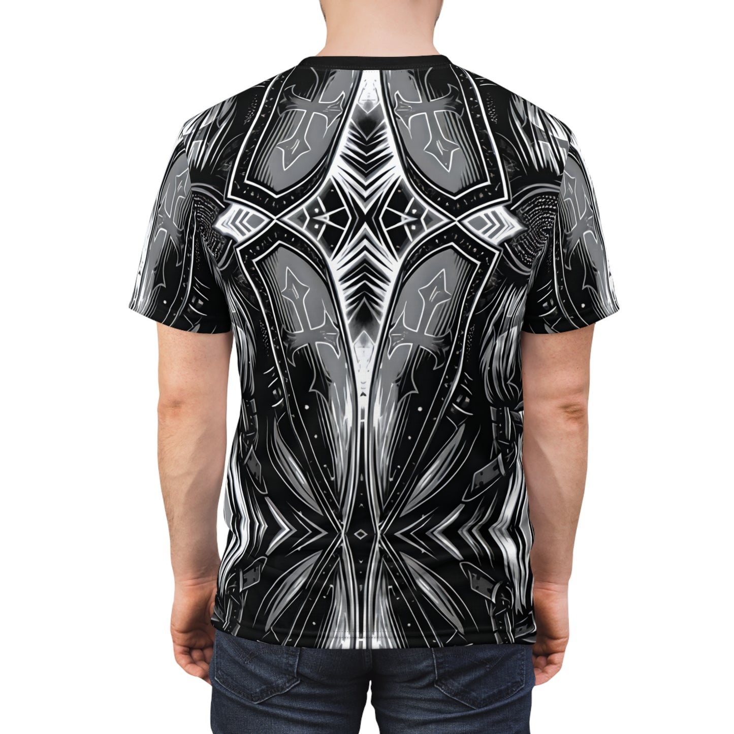 Men's Black & Silver Symmetry Pattern All-Over Print Tee