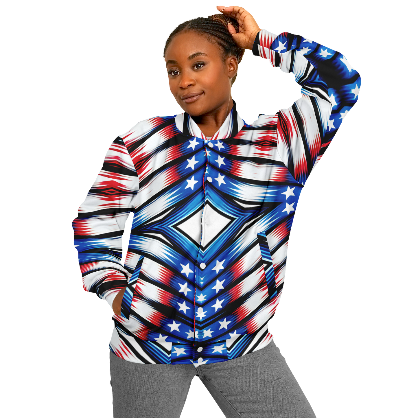 Women's American Flag Pattern All-Over Print Baseball Jacket
