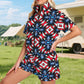 Women's Red White Blue Geometric Pattern All-Over Print All Over Print Windbreaker Short Set