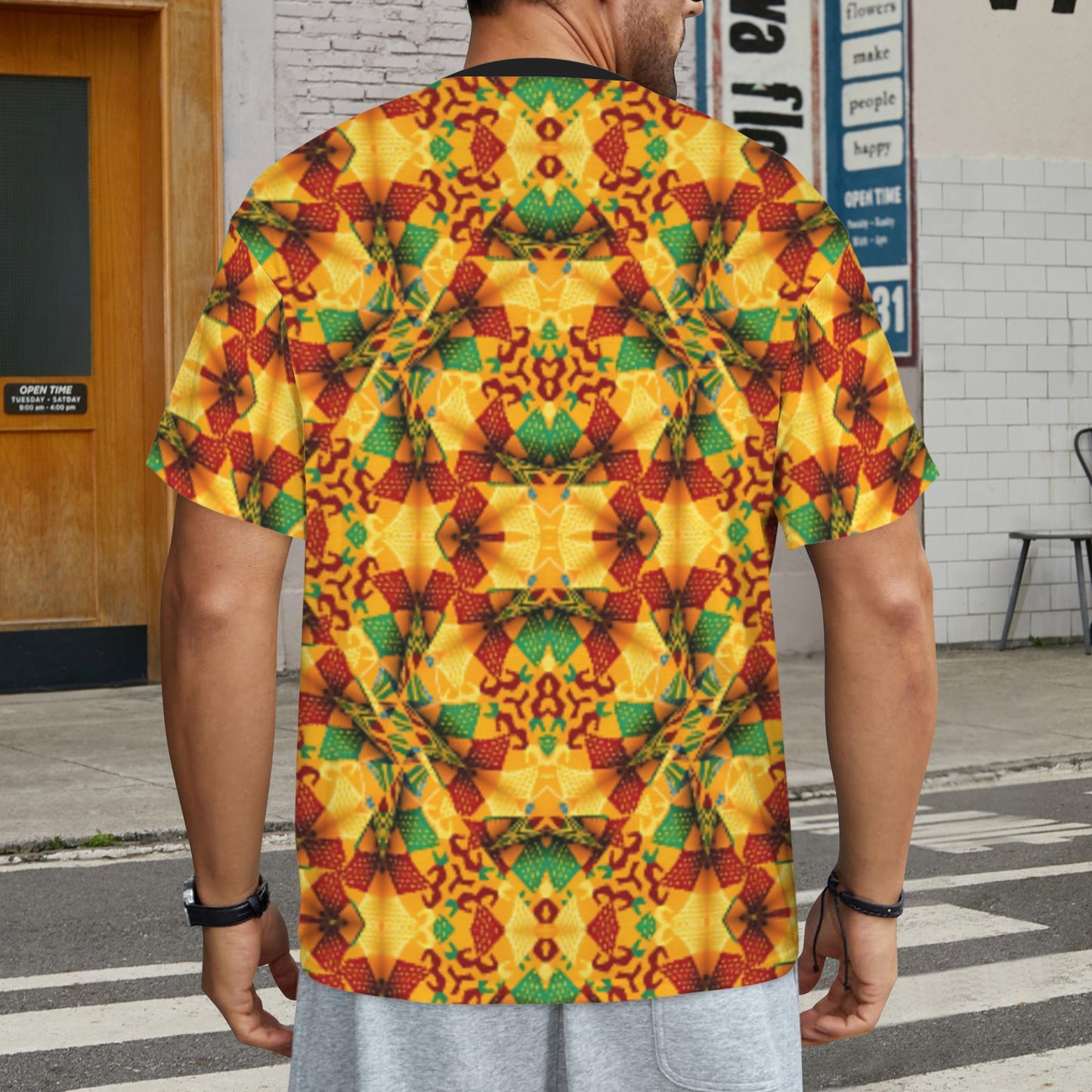 Men's Vibrant African Kente Geometric Pattern All Over Print Ribbed Collar T-Shirt