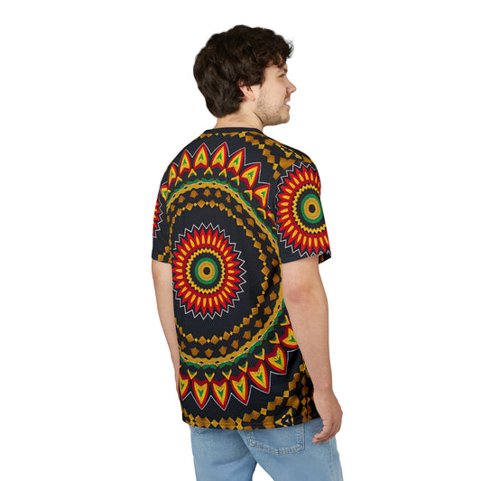 Men's Yellow Green Red Circular Pattern All-Over Print Tee