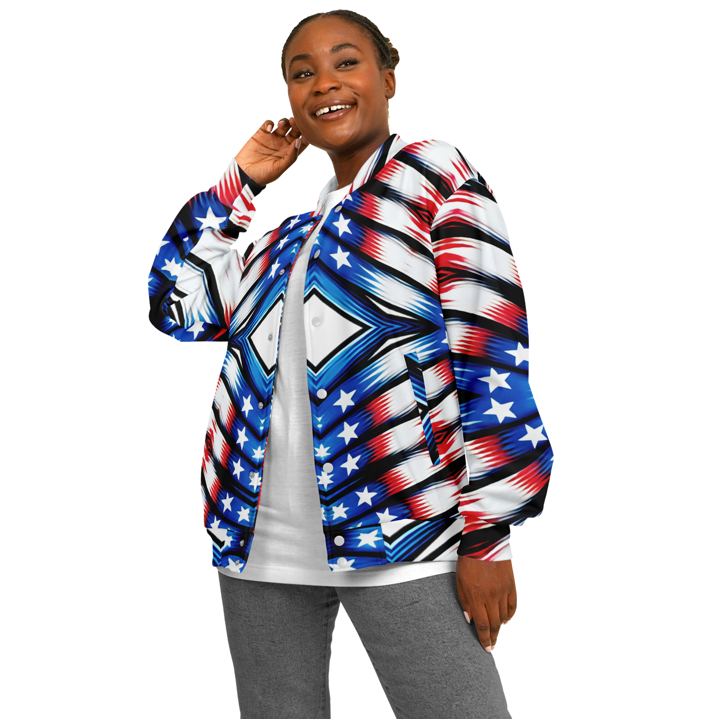 Women's American Flag Pattern All-Over Print Baseball Jacket