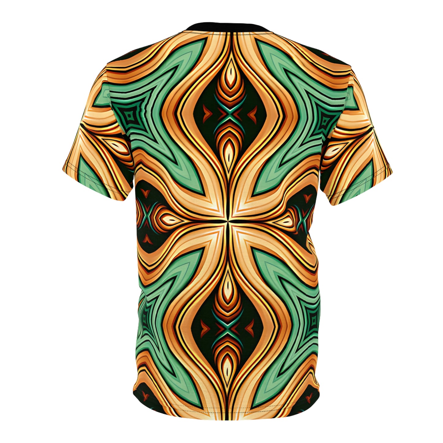 Women's Green & Gold Psychedelic Floral Pattern All-Over Print Tee