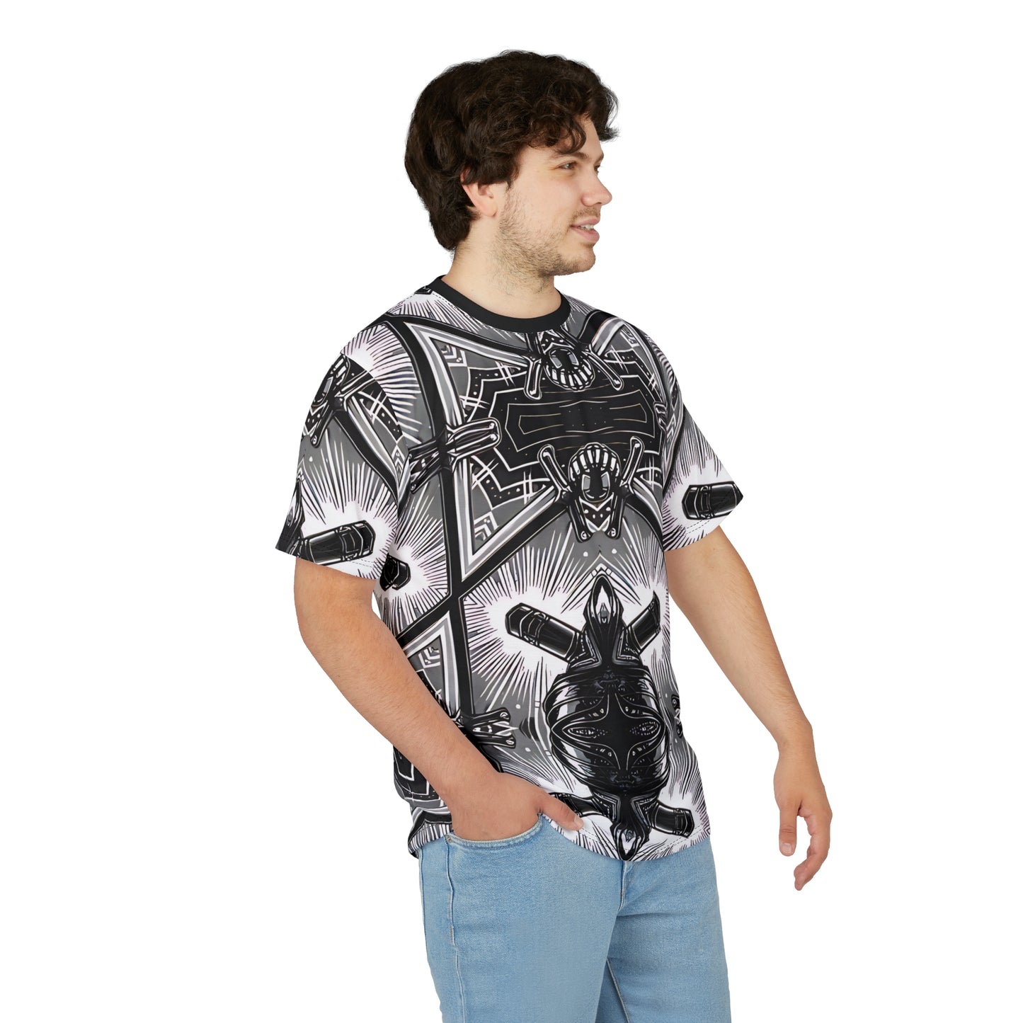Men's Monochrome Gothic Kaleidoscope Pattern All Over Print Tee