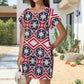 Women's Patriotic Red White Blue Geometric Round Neck Pocket Casual Dress