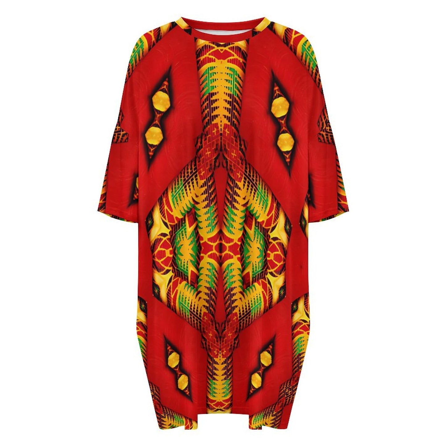 Women's Vibrant African Kente-Inspired Pattern All-Over Print Oversized T- Shirt Loungewear