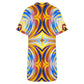 Women's Abstract Sunburst Pattern All Over print Casual V-Neck Dress with Rolled Cuffs