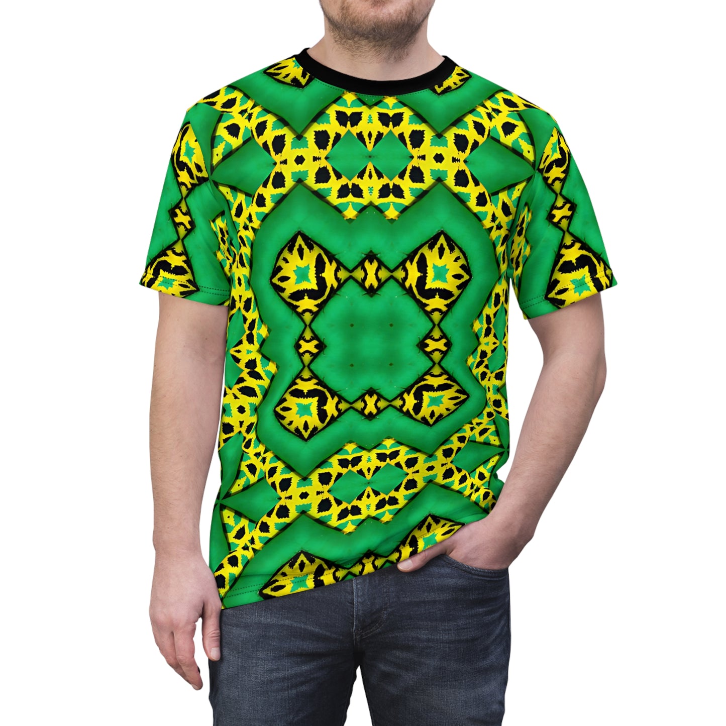 Men's Green & Yellow Kaleidoscope Pattern All-Over Print Shirt