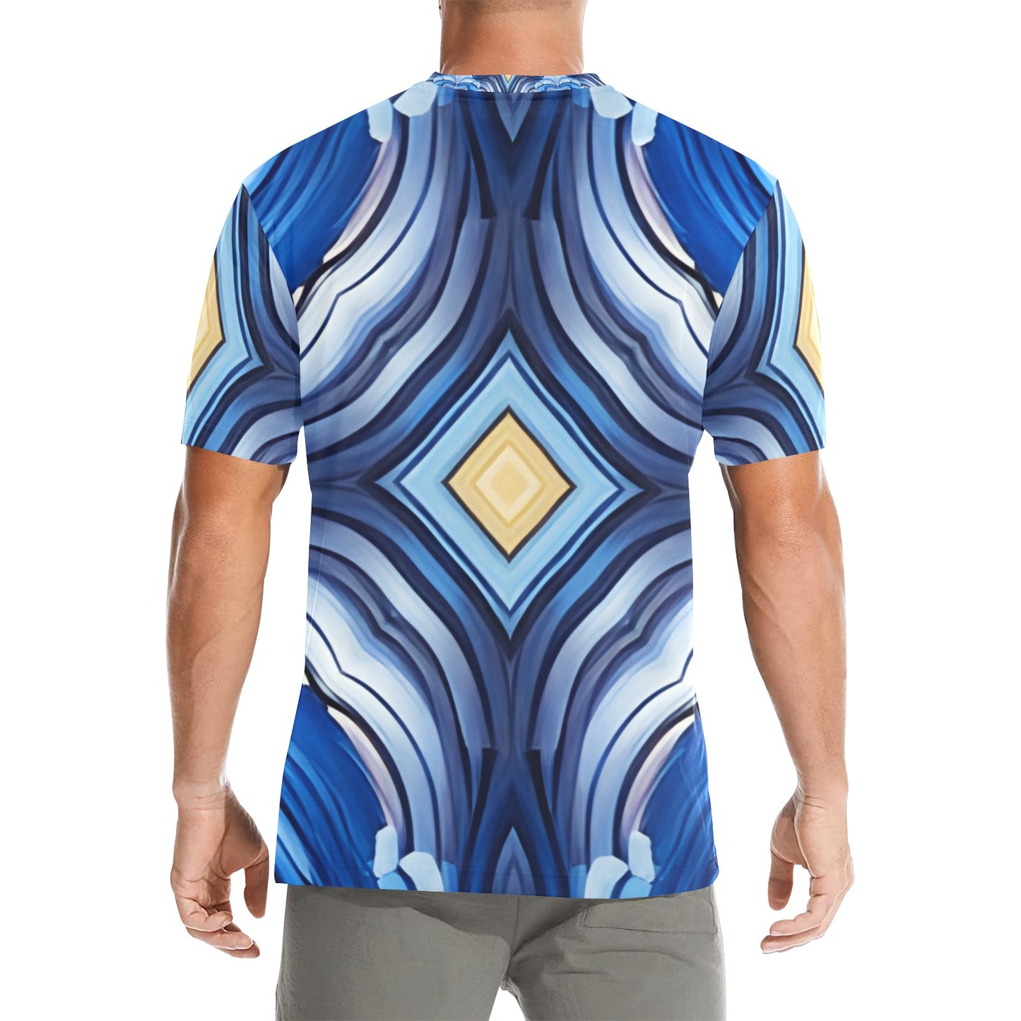 Men's  Blue Wave Pattern All Over Print Crew Neck T-Shirt