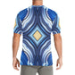 Men's  Blue Wave Pattern All Over Print Crew Neck T-Shirt