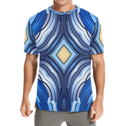 Men's  Blue Wave Pattern All Over Print Crew Neck T-Shirt