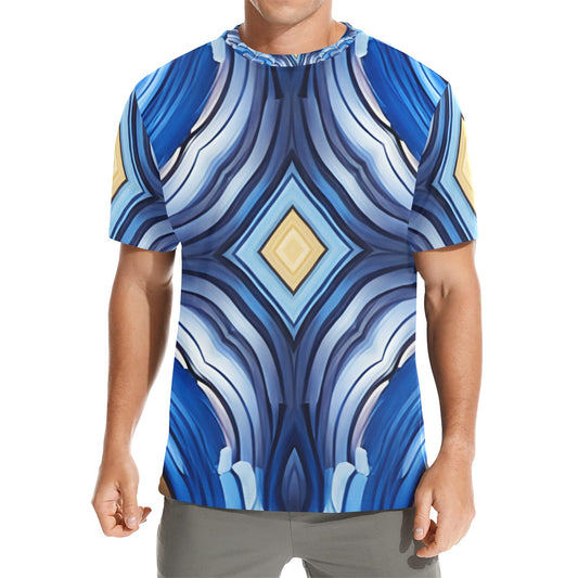 Men's Blue Wave Pattern All Over Print Crew Neck T-Shirt