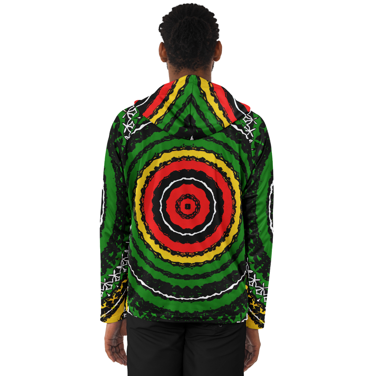 Men's Green Striped with Vibrant Accent Pattern All Over print Long Sleeve Hooded Performance Shirt