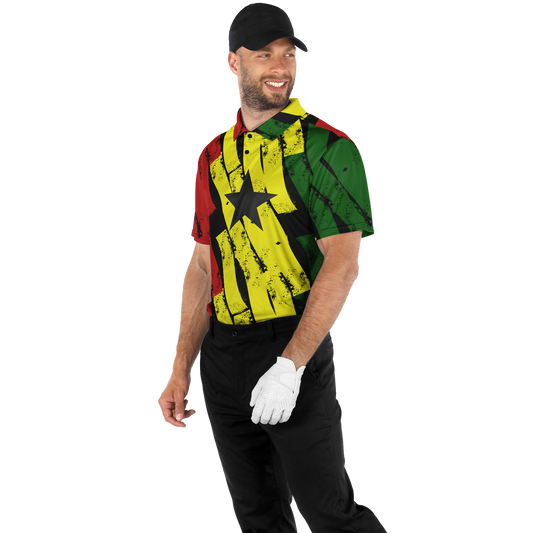 Men's Red Yellow Green Black Stars Polyester Polo Shirt