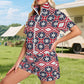 Women's Patriotic Red White Blue Geometric Windbreaker Short Set