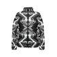 Women's Black & White Geometric Pattern All-Over Print Stand Collar Padded Jacket