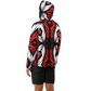 Men's Abstract Red, White & Black Pattern All-Over Print Long Sleeve Hooded Performance Shirt