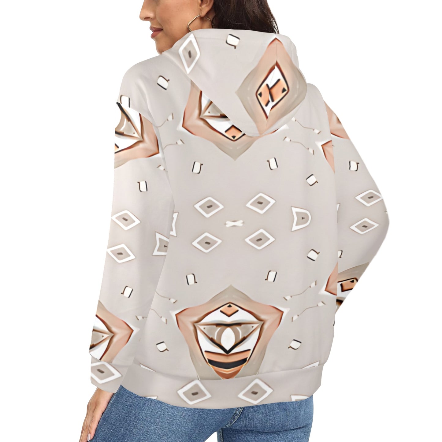 Women's Neutral Boho Graphic Pattern All-Over Print Fleece Full-Zip Hoodie