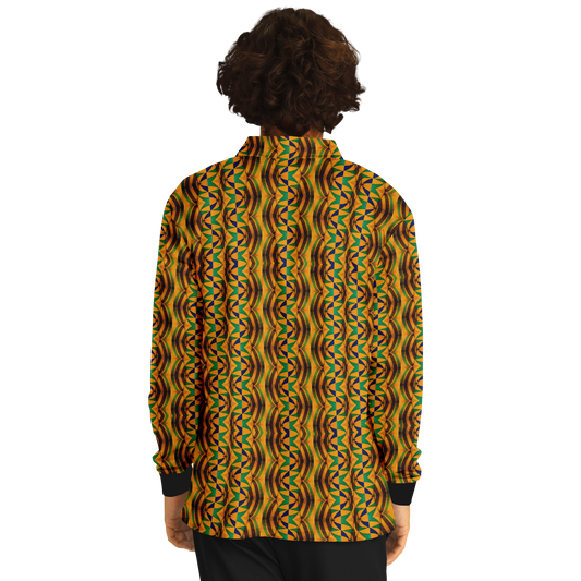 Men’s African Kente Geometric Pattern All-Over Print Long Sleeve Polo Shirt