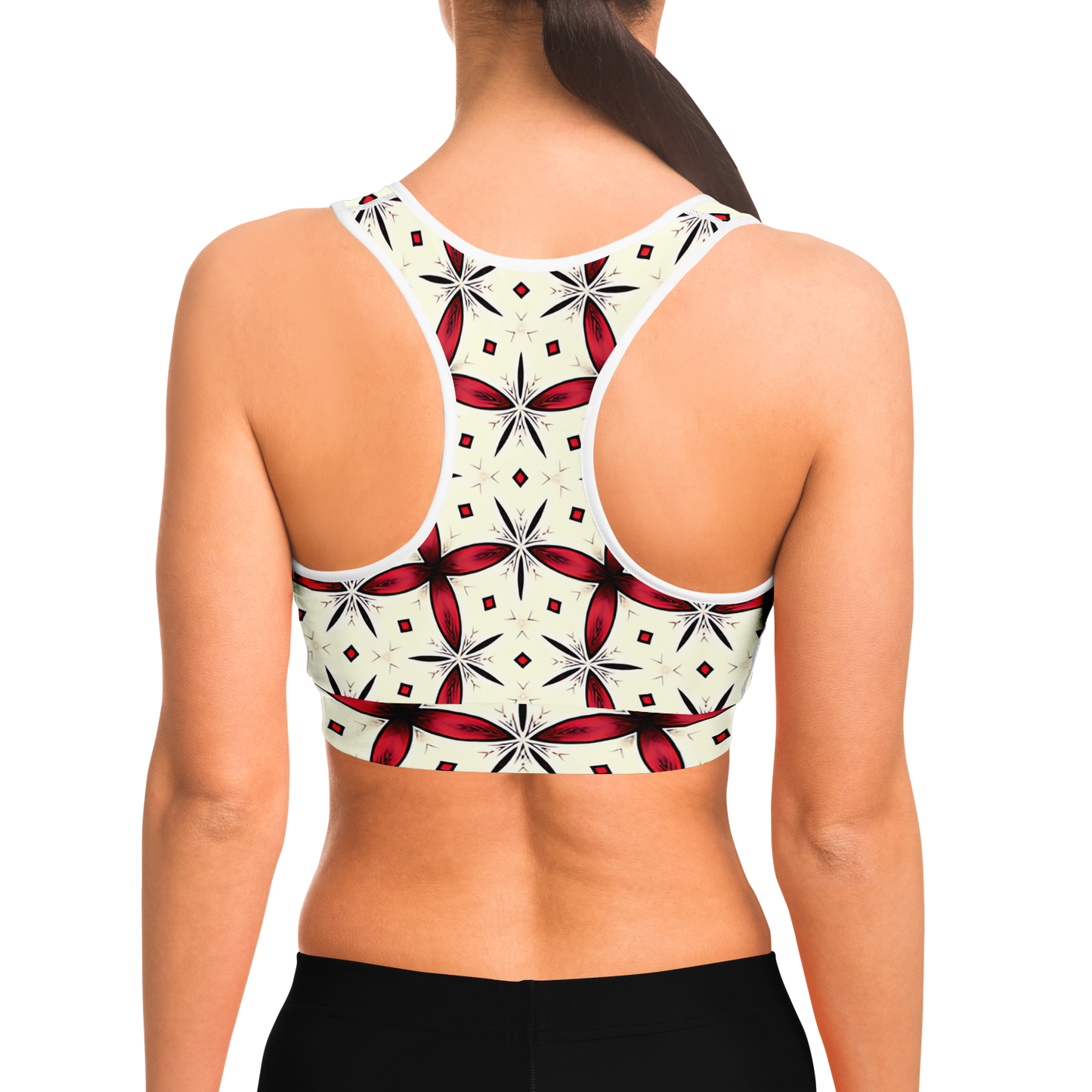 Women's Red & Black Geometric Pattern Sports Bra