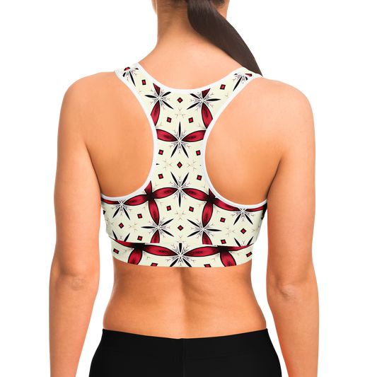 Women's Red & Black Geometric Pattern Sports Bra