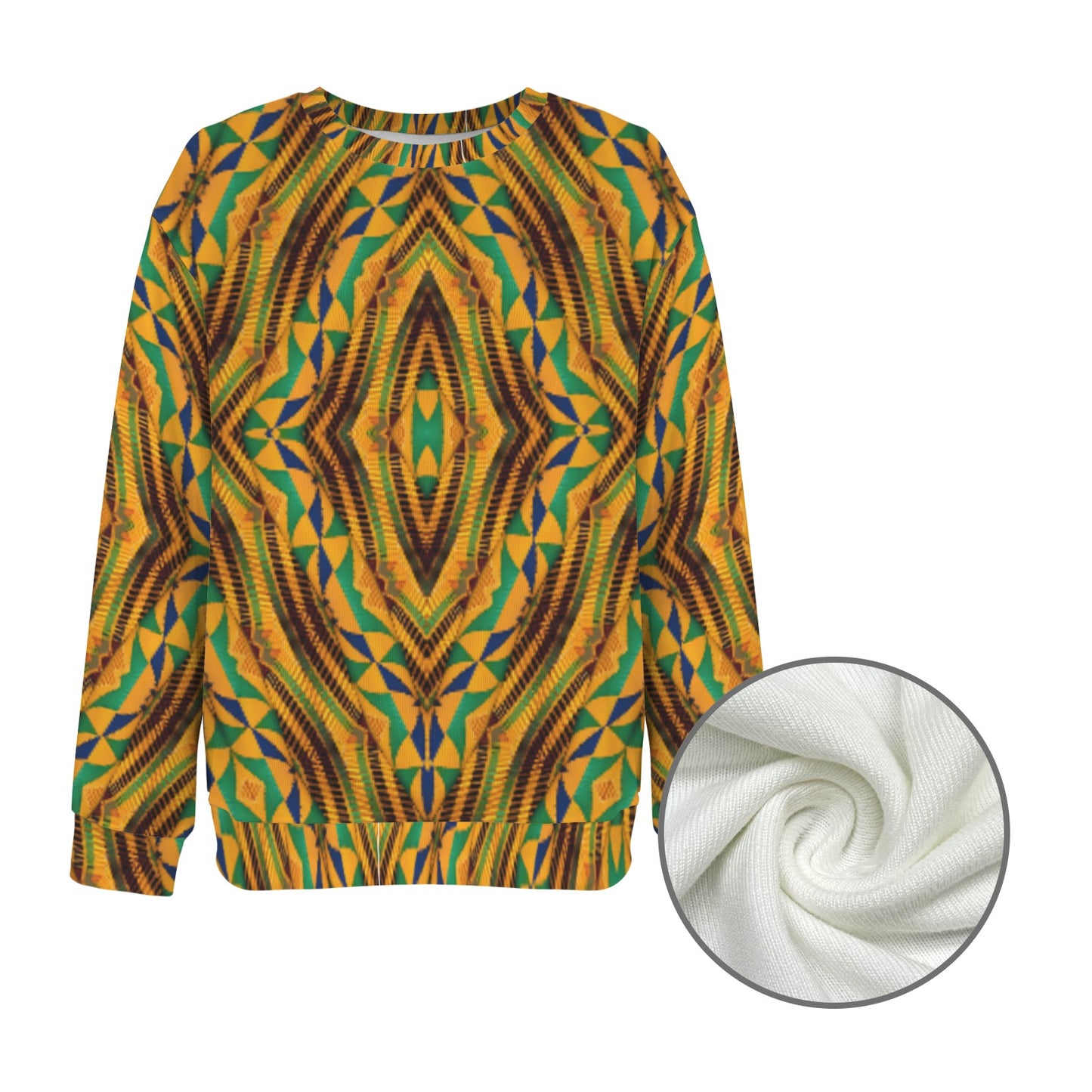 Women’s African Kente Geometric Pattern All-Over Print Crew Neck Sweater