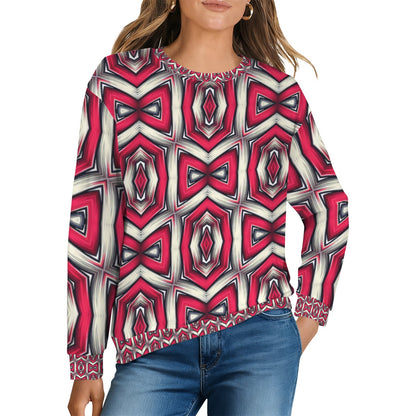 Women's Red Geometric Kaleidoscope Pattern All Over Print Crew Neck Sweater