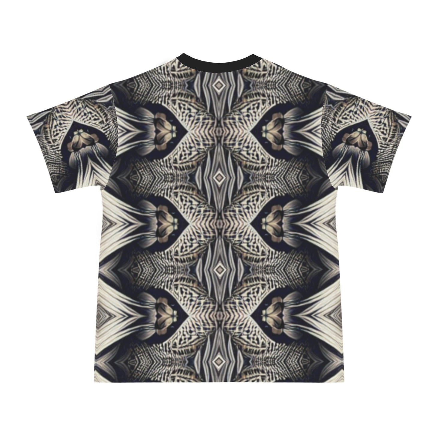 Men's Monochrome Geometric Kaleidoscope Pattern All Over Print Men's All Over Print Ribbed Collar T-Shirt