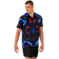 Men's Blue & Red Kaleidoscope Pattern All Over Print Spread Collar Short Sleeve Button-Down Shirt