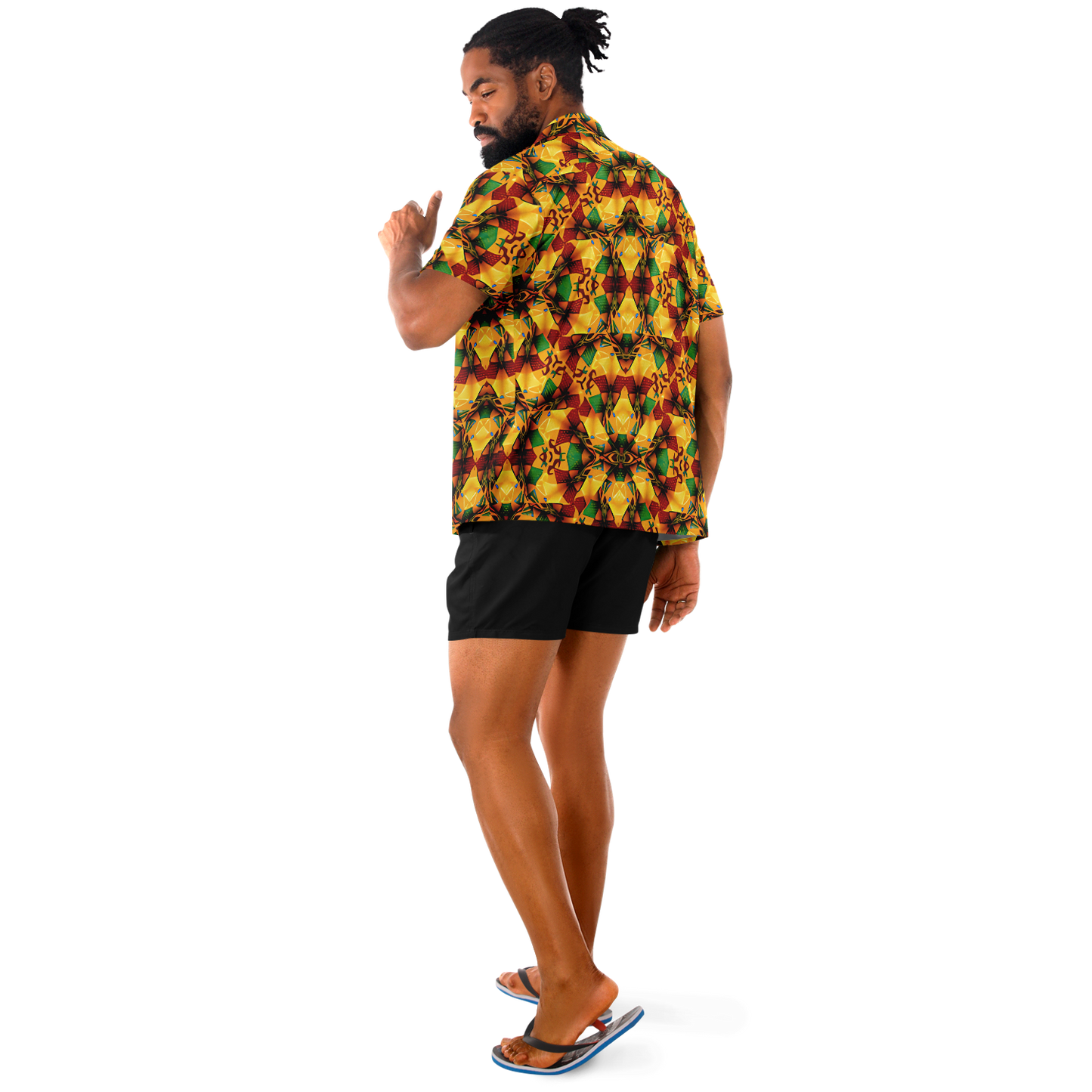 Men's Vibrant Autumn Kaleidoscope Pattern Spread Collar Short Sleeve Button-Down All Over Print Shirt.